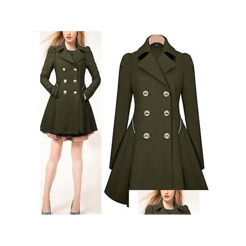 Plus Size Womens Coat Commuter Office Slim Fashion new Ruffles Windbreaker Double Breasted Trench