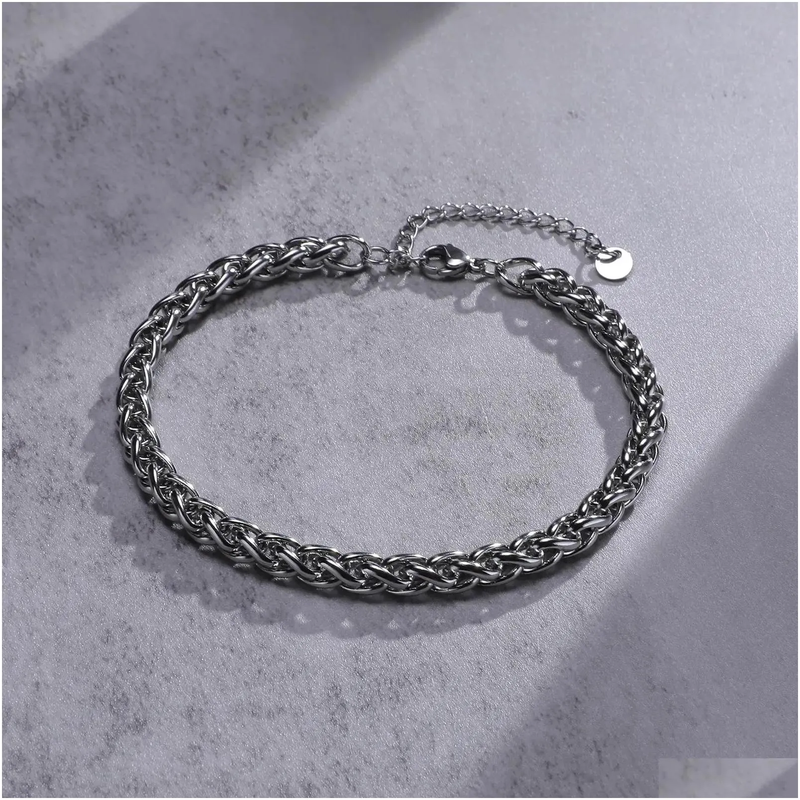 Waterproof 14K White Gold Cuban Wheat Chain Anklet Bracelets for Men, Summer Holiday Beach Foot Gifts Jewelry,Length Adjustable
