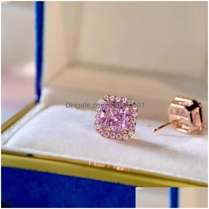 choucong brand wedding jewelry sets luxury jewelry 925 sterling silver gold fill princess cut pink topaz cz diamond gemstones party women ring stud earring