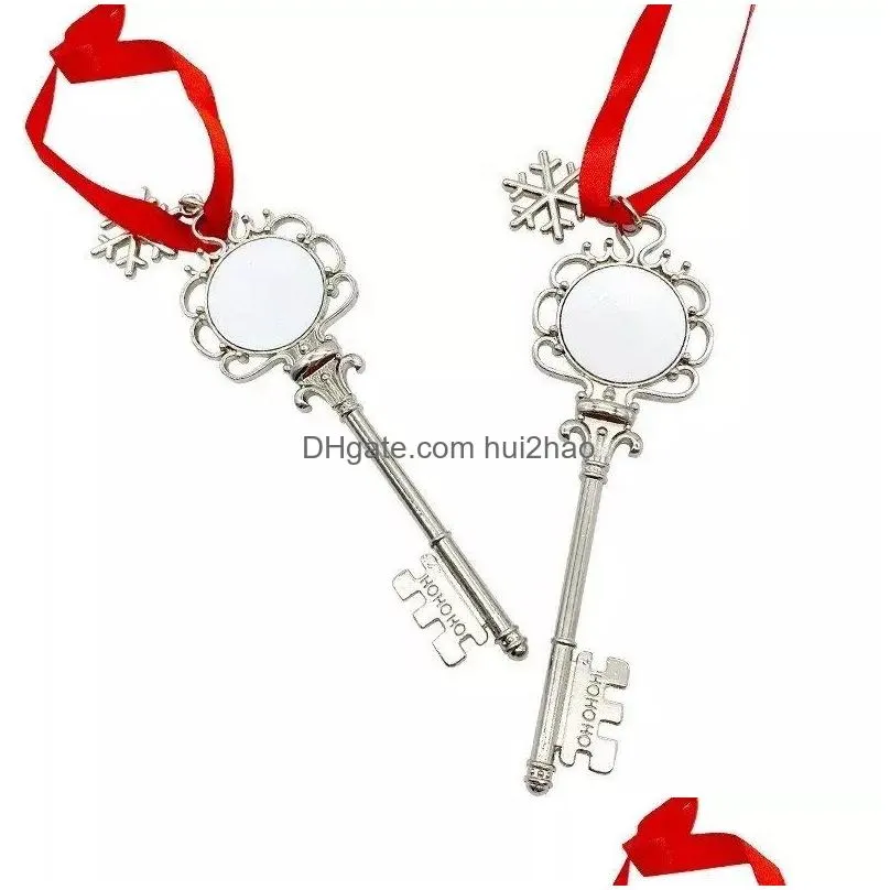 wholesale sublimation santas magic key hanging ornament skeleton keys christmas tree ornaments with red rope heat transfer printing decors blanks double sides