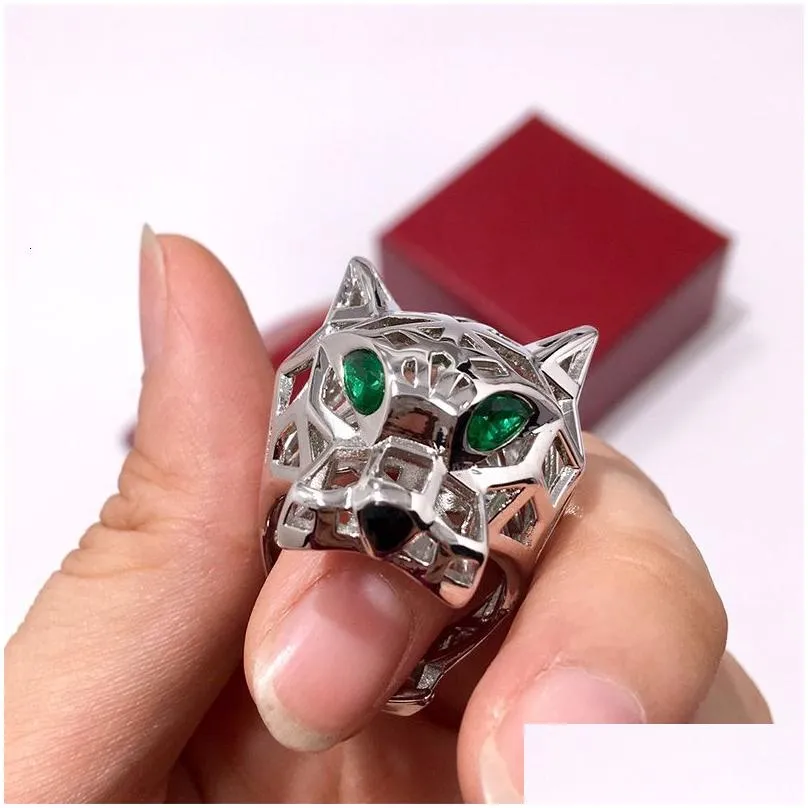 Band Rings Top Quality Hyperbole Green Eye Crystal Stone Vacuum Plated Gold Stainless Steel Leopard Ring For Men Women Fashion Jewelr Dh8Hb