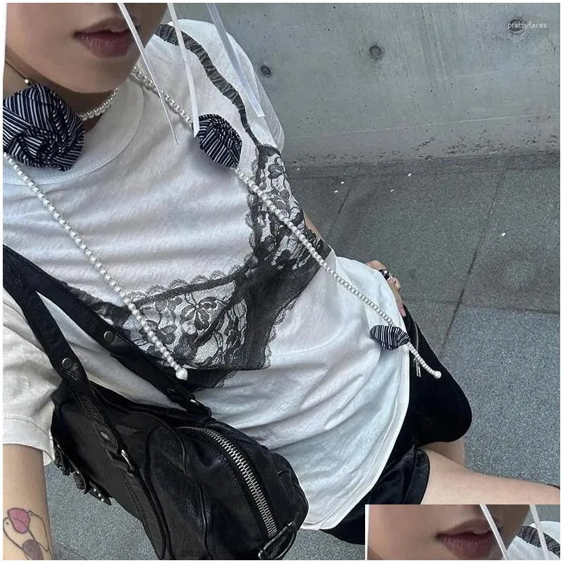 Women`S T-Shirt Womens T Shirts Black Lace Bra Print White Graphic Fashion Woman Blouse Tees 2024 O Neck Short Sleeve Casual Street Sw Othdt