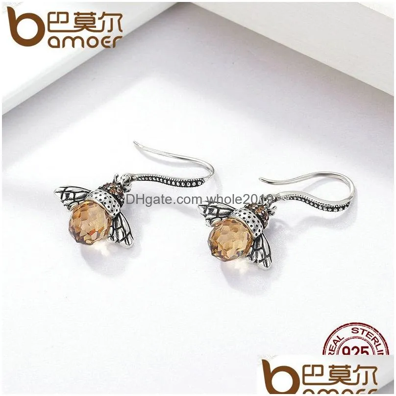 Charm Genuine 925 Sterling Sier Lovely Orange Bee Animal Drop Earrings For Women Fine Jewelry Gift Bijoux Sce149 Delivery Dhjx7