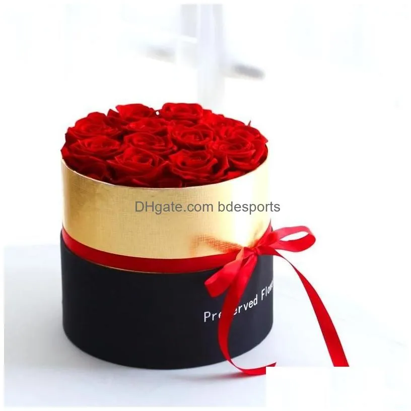 Decorative Flowers & Wreaths Red Real Preserved Rose Eternal Flower With Box Set Bouquet Mothers Day Gift Romantic Anniversary Drop De Dhvwl