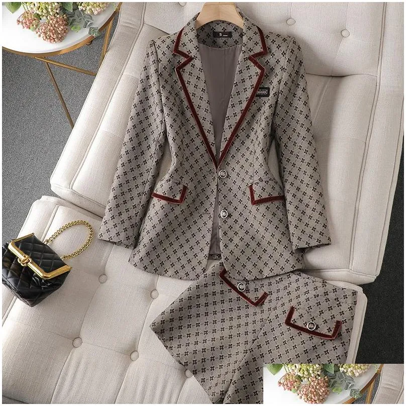 Women`S Suits & Blazers Womens Korean Autumn Formal Ladies Khaki Blazer Women Business With Sets Work Wear Office Uniform Winter Casu Dhfla