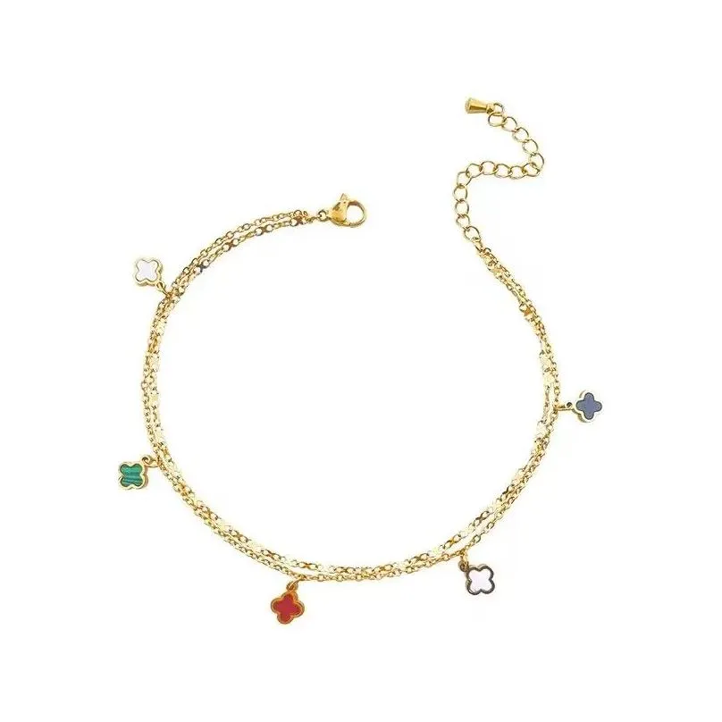 Designer Anklets loves couple 5flowers jewelry Clover 18k gold chains steel Mother of pearl colorful thick chain for Mothers Day Chrismas party Holiday