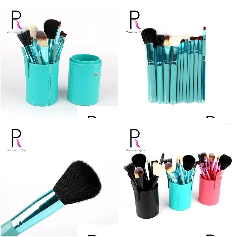 Makeup Brushes Wholesale-Princess Rose 12Pcs Make Up Brush Set Kit Pinceis Maquiagem Pincel Pinceaux Maquillage Leather Holder Drop D Otom0