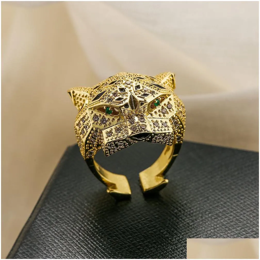 Band Rings Buy High Quality Fashion Statement Big Animal Ring For Women Girl Party Jewelry Gold Color Zircon Leopard Open Wholesale D Dhi2X