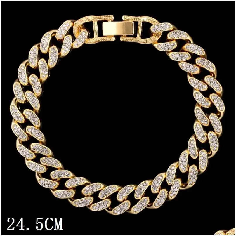 Anklets 14 MM Iced Out  Cuban Link Chain Anklet For Women Gold Silver Color Prong Rhombus Bracelet Hip Hop Jewelry