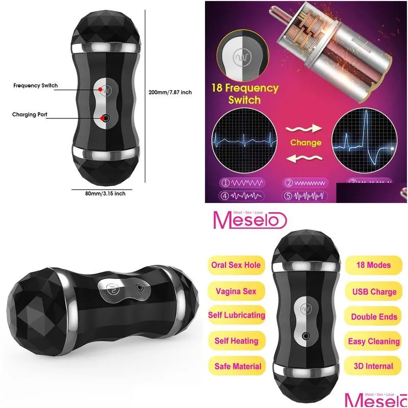 Other Massage Items Meselo Dual Channel 18 Modes Heating Male Masturbator For Man Blowjob Oral Vagina Real Pussy Vibrator Toys Men Y Otpkq