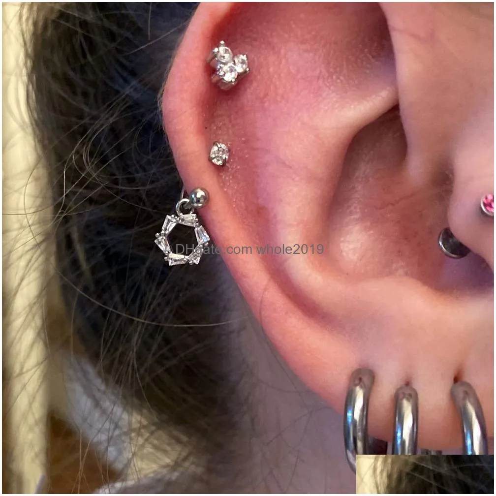 Stud 2Pcs Stainless Steel Minimal Crystal Cz Star Ear Studs Earring Women Hoop Helix Tragus Cartilage Conch Daith Piercing Jewelry Dr Dho5U