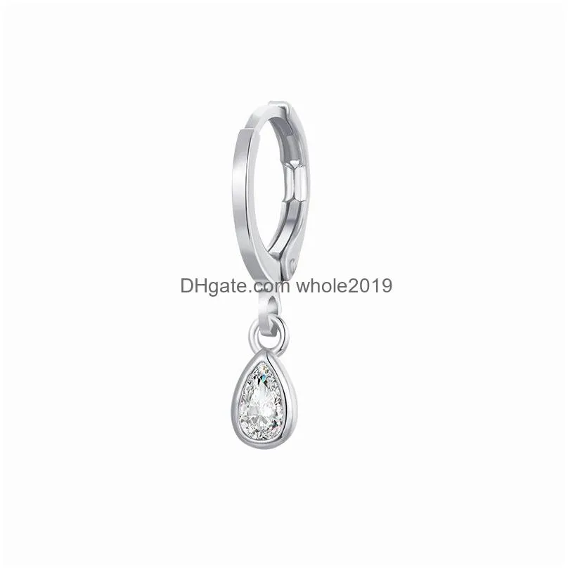 Hoop & Huggie 1Pc Stainless Steel Cubic Zirconia Small Earrings For Women Chain Pendant Helix Tragus Cartilage Earring Piercing Jewel Dhup9