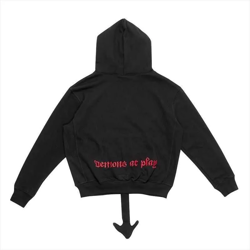 Designer Fashion Clothing Men`s Sweatshirts Hoodies Trippie Redd Demons at Play Black Hoodie Oxhorn Tail Spoof Sweater