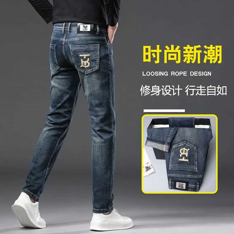 New JEANS Pants pant Men`s trousers BBicon Stretch Autumn winter close-fitting jeans cotton slacks washed straight business casual