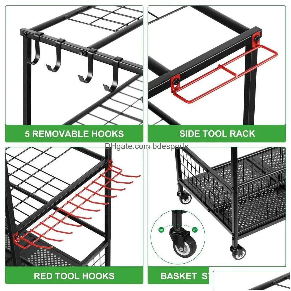 Other Construction Tools Organizer Wheels Heavy Duty Metal Shelf Organizers Utility Storage Rack With Hooks For Yard Garden Garage Too Dhiop