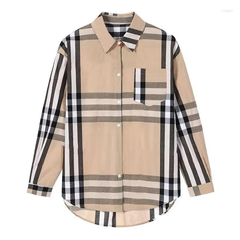 Women`s Blouses Designer Shirts Fashion Classic Summer Plaid T-Shirt Plus Size Casual Long Sleeve Top