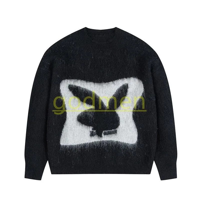 New Fashion Mens Contrasting Color Sweaters High Street Men Womens Mohair Knit Wear Pullover Men Causal Sweater Asian Size