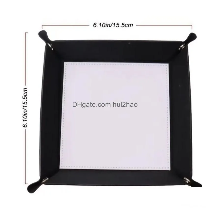wholesale sublimation blank valet snap tray dice rolling tray pu leather folding square jewelry holder blanks