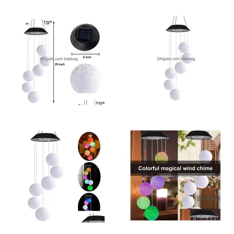 wholesale led wind solar lights color changing wind chime outdoor waterproof christmas windbell light solar powered lamp garden