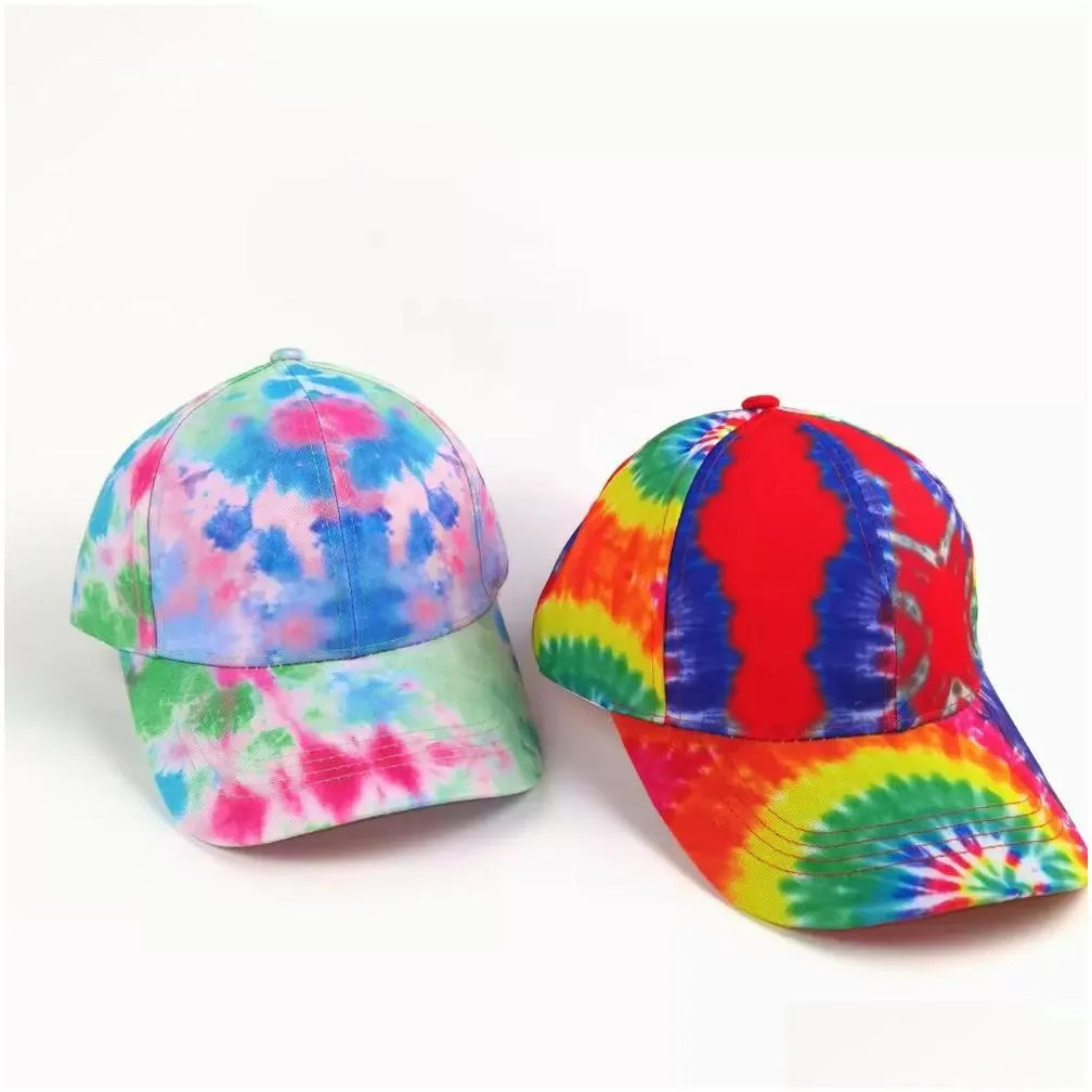 Baseball hats Summer casualn Tie Dyed ball cap snapback Unisex Adjustablel Versatile Sun Shading caps Fashion Hip Hop Sunscreen hat