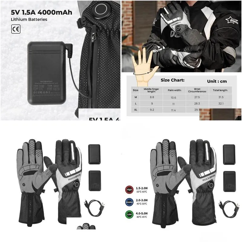 Ski Gloves Heated Gloves Thermal Winter Ski Heated Gloves Moto Touch Screen Battery Gloves MTB Riding Windproof Motorcycle Snowmobile