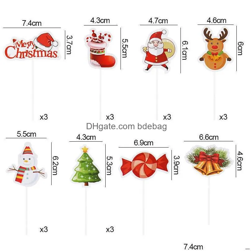  24/48pcs cartoon christmas cake topper santa claus xmas tree cupcake topper for year party xmas cake decoration noel navidad