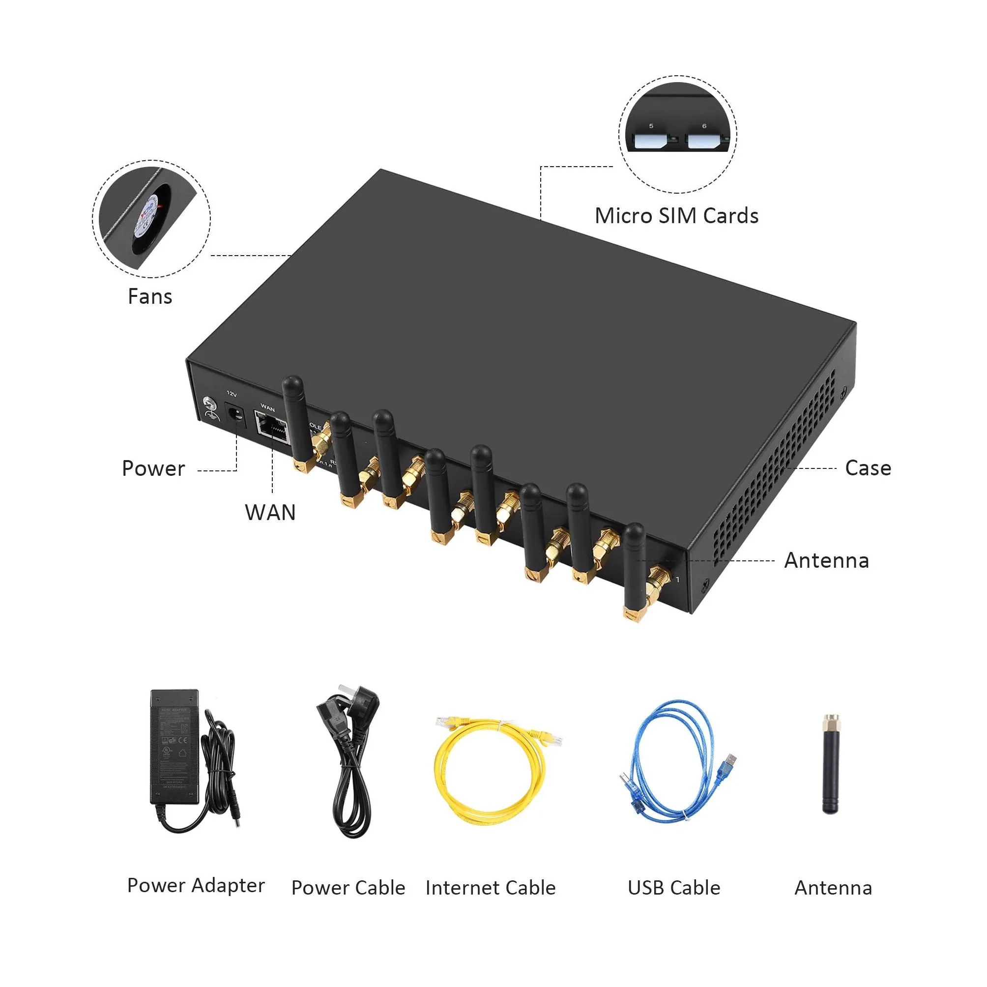 4G Lte 8 Antenna Channel High Gain Signal Wireless Modem Support SMPP Http API Data Analysis And SMS Notification System