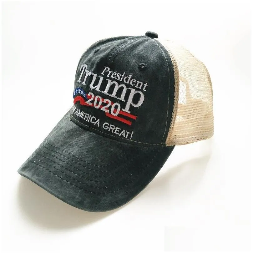 Hot sale Donald Trump 2020 Baseball Cap Patchwork washed outdoor Make America Great Again hat Republican President Mesh sports cap