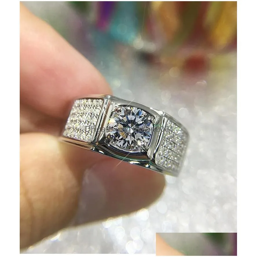 2021 sparkling male fashin jewelry 925 sterling silver full pave white sapphire cz diamond gemstones large party promise men wedding engagement band ring