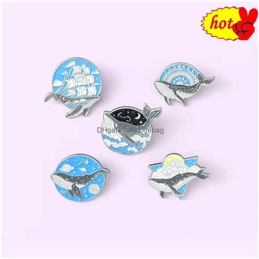 recreational whale animal series ship metal design badges brooch enamel pins label bag backpack jewelry gift diy accessories