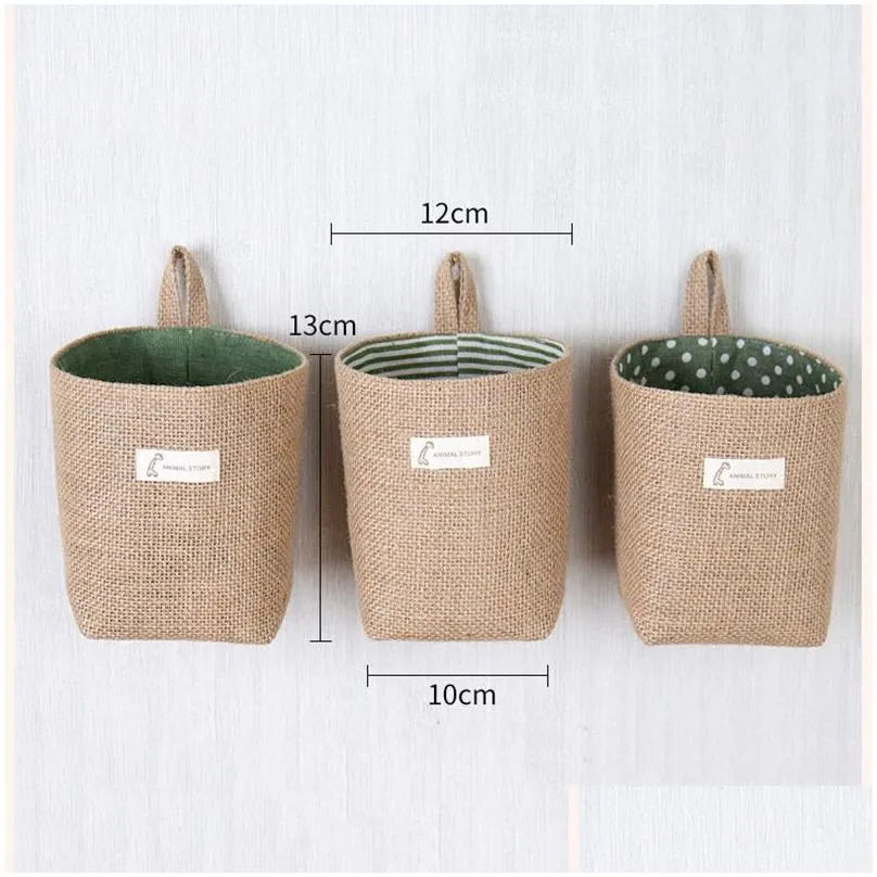 NEWCreative Cotton and Linen Desktop Storage Bags Wall Mounted Storage Hanging Bag Jute Storage Basket CCF12094