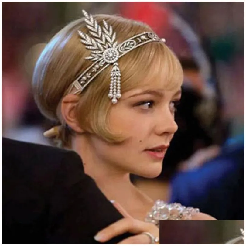 Headbands Art Deco Women 1920S Vintage Bridal Headpiece Costume Hair Accessories Flapper Great Gatsby Leaf Medallion Pearl Headband D Dht5O