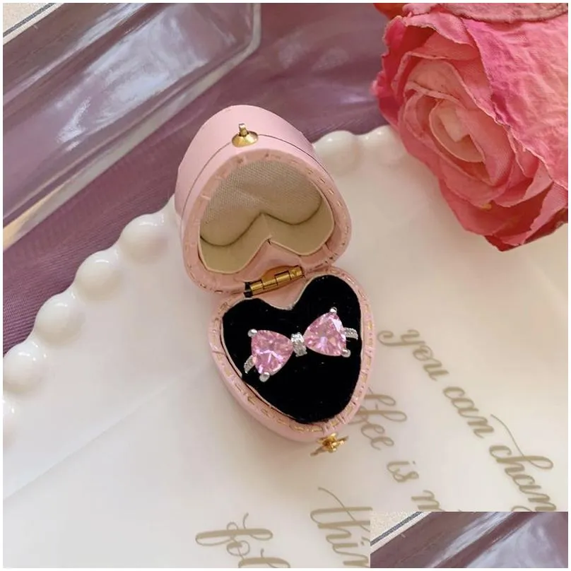 Band Rings 2024 Spring Summer Cute Pink Bow Butterfly For Women Girls Sweet Bowknot Charm Crystal Cz Zircon Diamond Luxury Designer C Otdso
