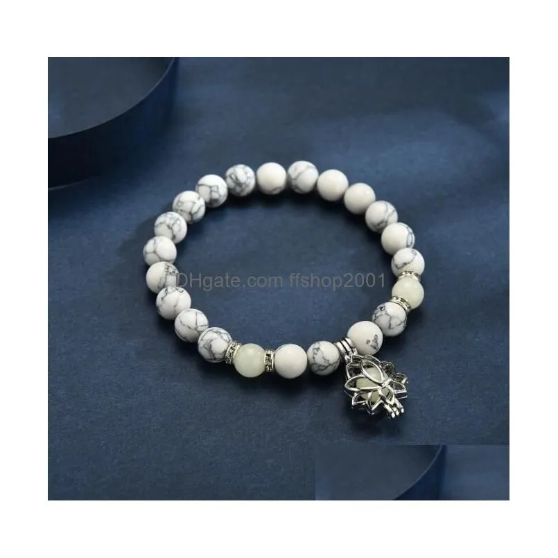 beaded bracelet natural stone yoga healing luminous glow in the dark lotus charm beads bracelet for men women prayer buddhism gc946