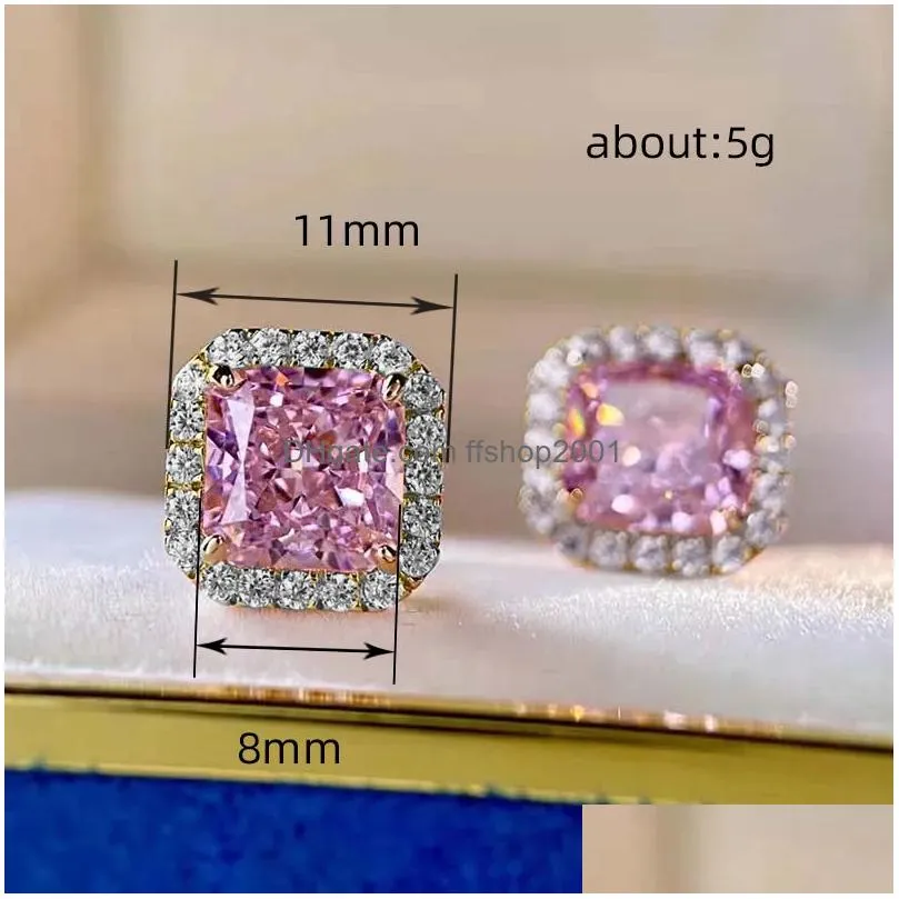 choucong brand wedding jewelry sets luxury jewelry 925 sterling silver gold fill princess cut pink topaz cz diamond gemstones party women ring stud earring