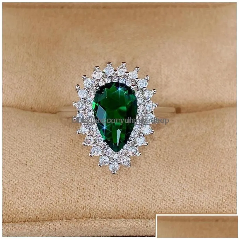 band rings womens finger rings for party bright green pear-shaped crystal noble ring drop delivery jewelry ring dhgarden otfwl