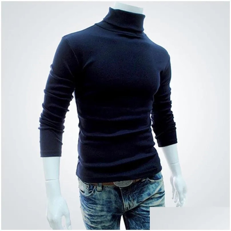 Men Bottoming Tops Fall Slim Sweaters Warm Autumn Turtleneck Sweaters Black Pullovers Clothing For Man Cotton Knitted Sweater Male