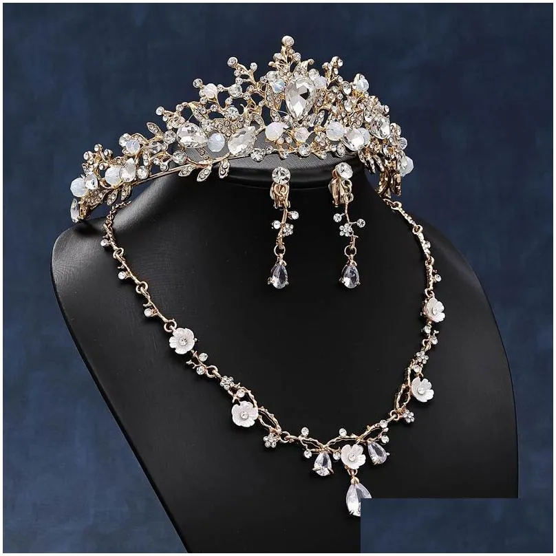 Wedding Hair Jewelry New Handmade Bride Set 2022 Korean High End Crown Necklace Earrings Three Piece 240102 Drop Delivery Hairjewelry Dhscw