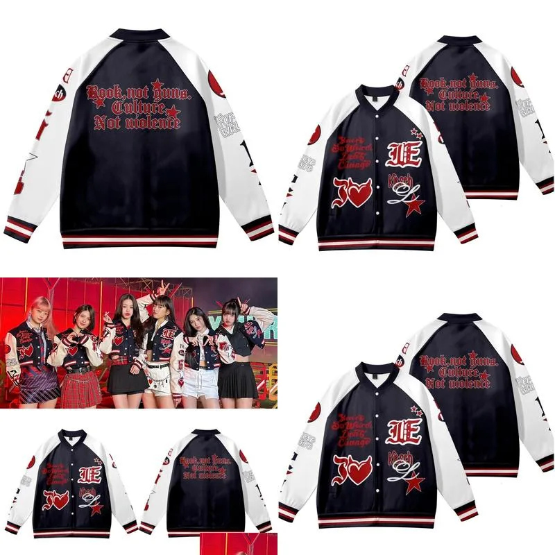 Women`S Jackets Womens Kpop Ive Kitsch Merch Jacket Baseball Uniform Sweatshirt Long Sleeve Streetwear Album Men Clothes 230707 Drop D Dheyz