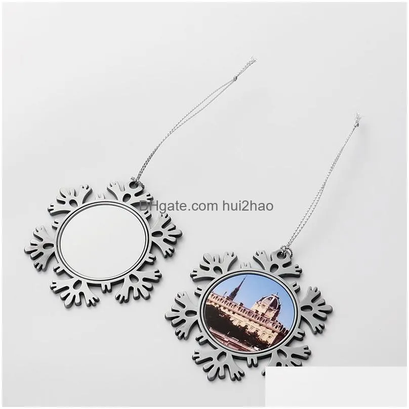 wholesale sublimation blank snowflake ornament metal christmas pendant unfinished hanging decorations heat press dectors blanks with chain for party diy craft