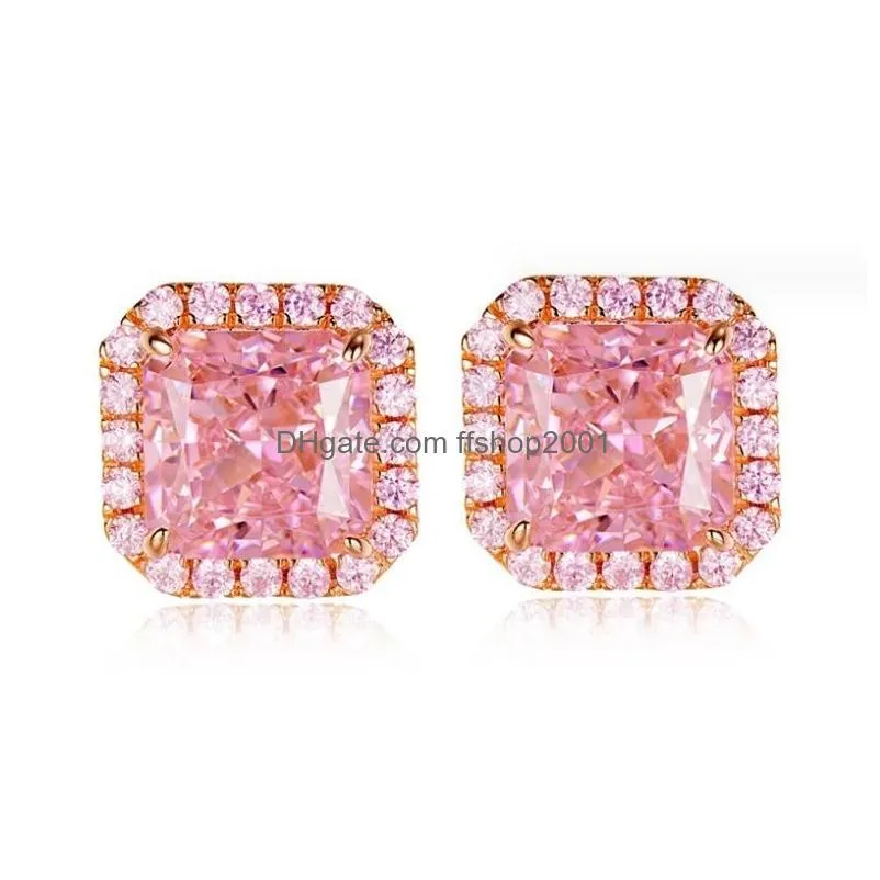 choucong brand wedding jewelry sets luxury jewelry 925 sterling silver gold fill princess cut pink topaz cz diamond gemstones party women ring stud earring