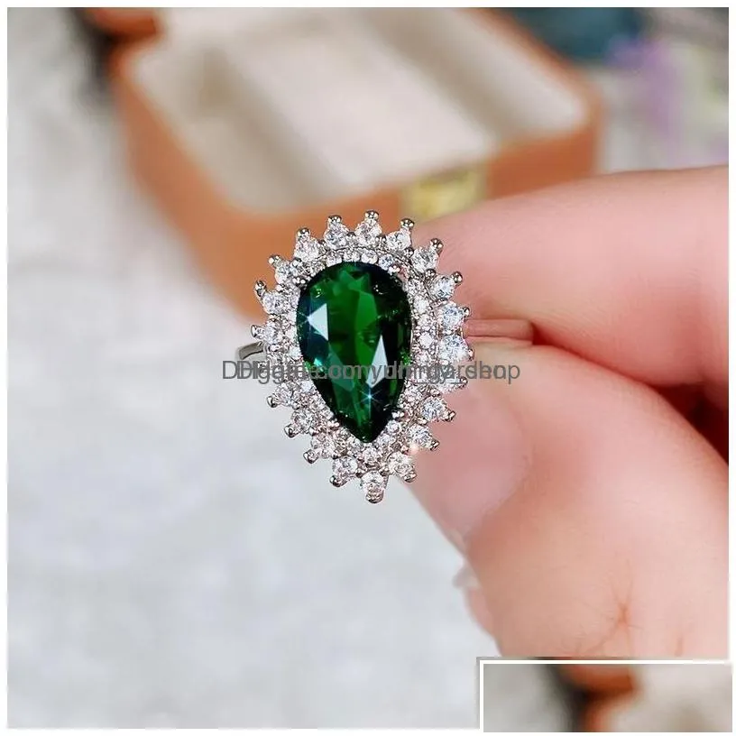 band rings womens finger rings for party bright green pear-shaped crystal noble ring drop delivery jewelry ring dhgarden otfwl