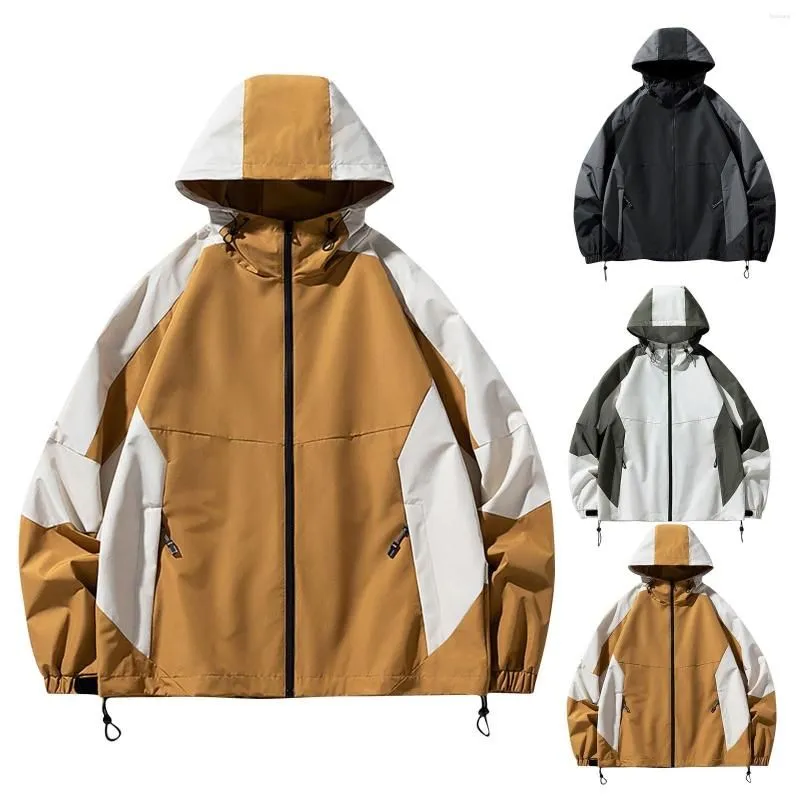 Men`s Trench Coats Casual Jackets With Zipper Pockets Autumn Rq Letter Loose Colored Sportswear Hooded Jacket Charge Coat Cardigan