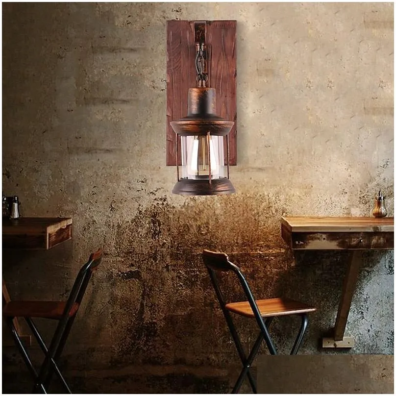 Floodlights Wall Lamp Single Head Industrial Rustic Vintage Retro Wooden Scone Metal Painting Drop Delivery Lights Lighting Outdoor Otdpy