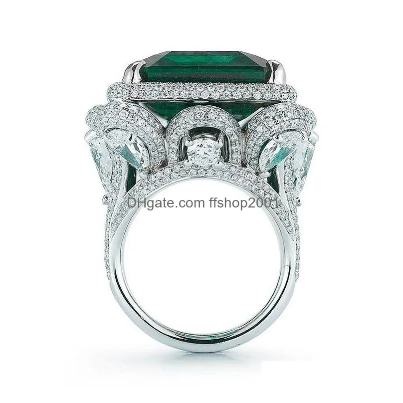 handmade wedding rings luxury jewelry 925 sterling silver fill large princess cut emerald pave cz diamond parrt promise women engagement band ring for lover