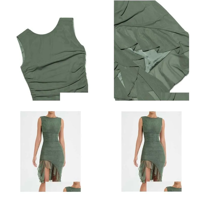 new elegant mesh ruched bodycon midi dress fashion ruffles split party clothing spring summer 2023 women dresses