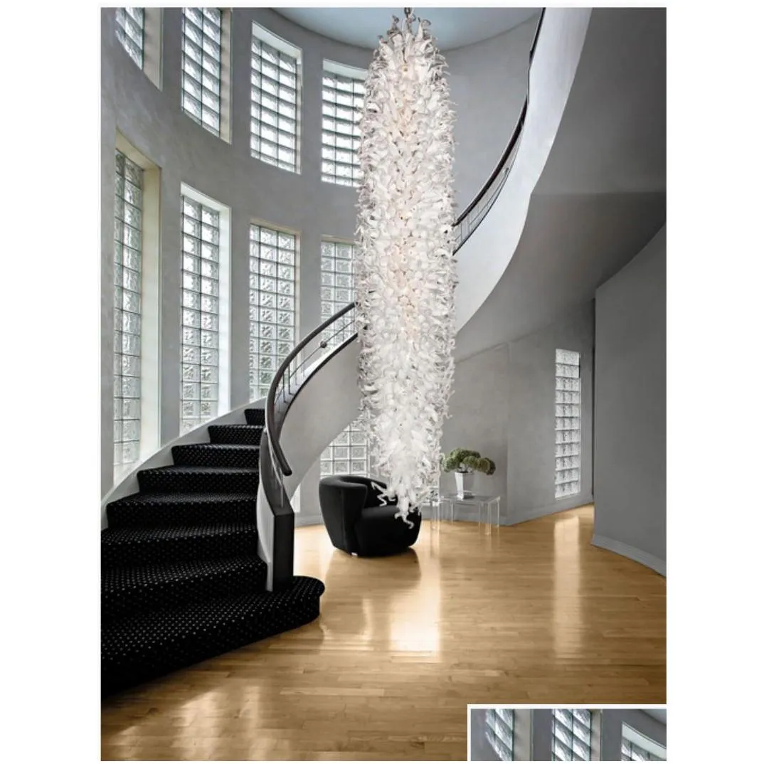 Pendant Lamps Very Long Custom Transparent Color Villa Staircase Engineering Project Led Hanging Lamp 12 Meters Hand Blown Glass Chand Ot1T7