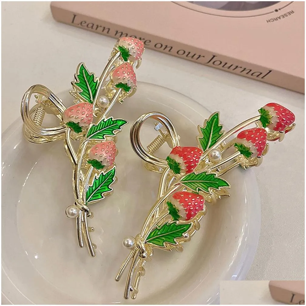 Hair Clips & Barrettes Fashion Large Stberry Claw For Women Girls Clamps Crab Metal Ponytail Clip Accessories Headwear Drop Delivery Dhmbu