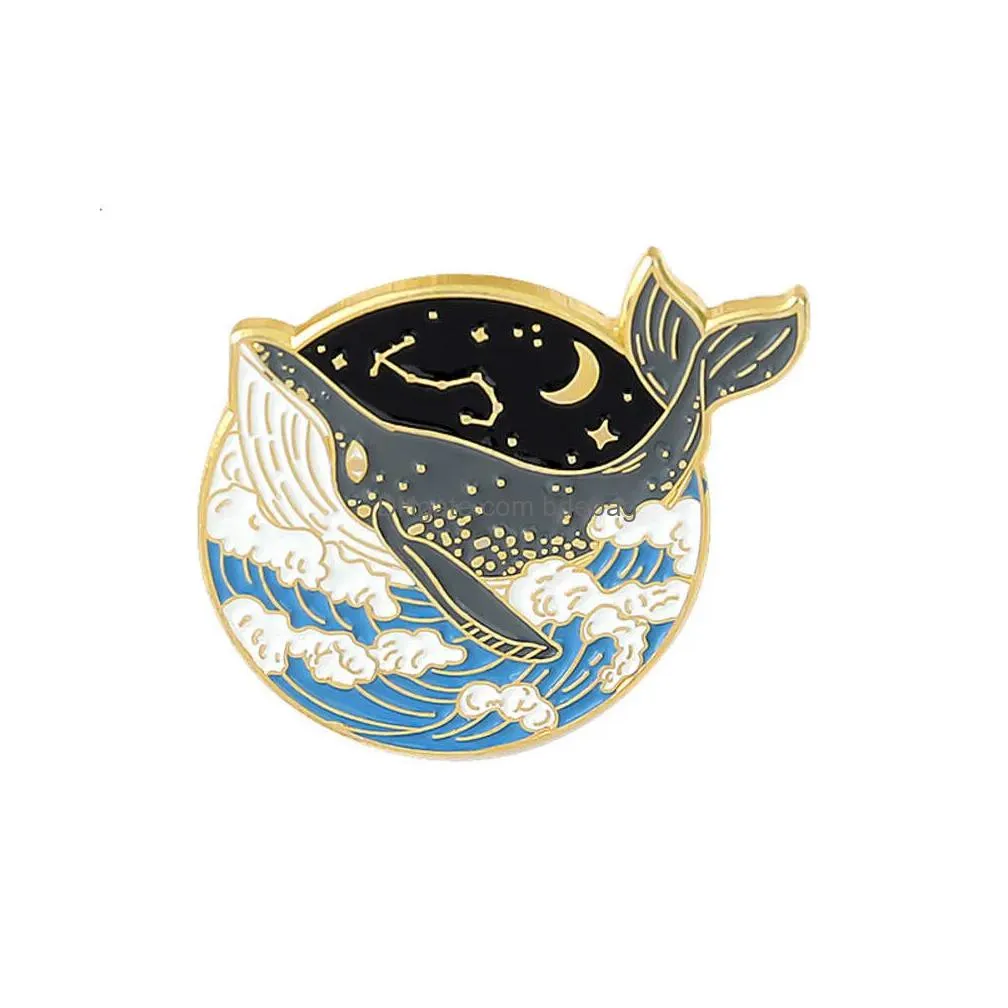 recreational whale animal series ship metal design badges brooch enamel pins label bag backpack jewelry gift diy accessories