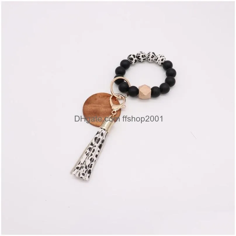 oreign trade food grade silicone bead bracelet key chain pu leather tassel pendant key ring wholesale womens multi color optional